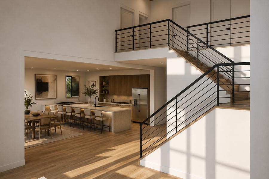 Interior rendering of dining room and stairway of 533 NW Halifax St, Camas, WA 98607 | Move-in ready home in McIntosh Pointe Community in Camas, Washington.